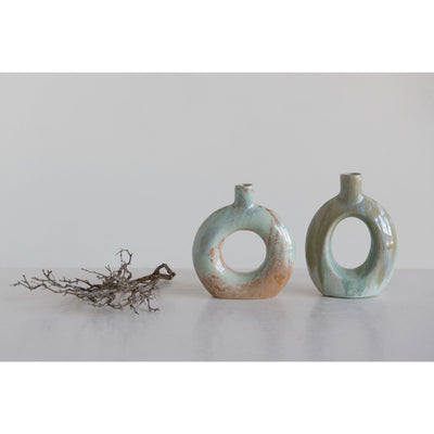Stoneware Cut Out Vase with Glaze, 2 Styles
