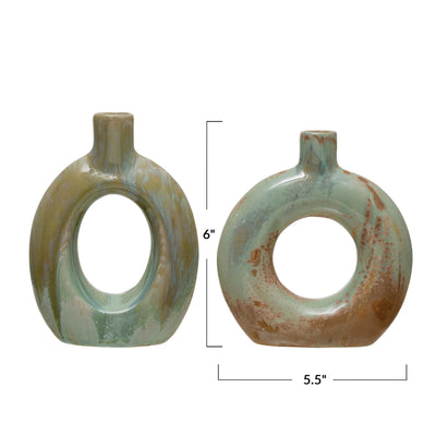Stoneware Cut Out Vase with Glaze, 2 Styles