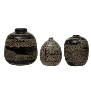Terracotta Vases with Glaze, Set of 3