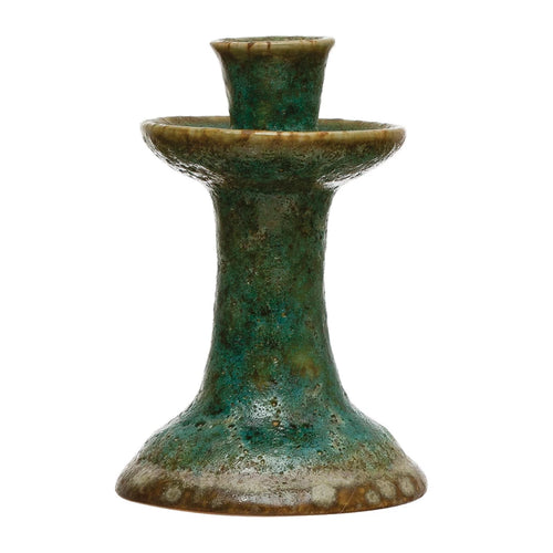 Stoneware Taper Holder with Glaze