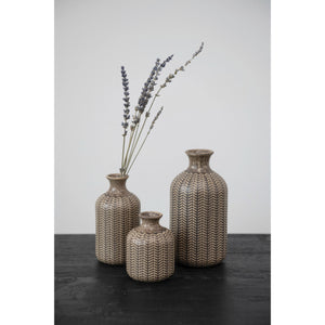Embossed Stoneware Vases - Set of 3