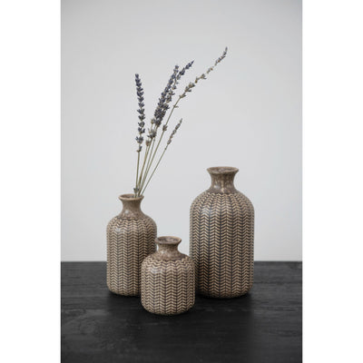 Embossed Stoneware Vases - Set of 3