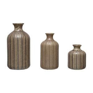 Embossed Stoneware Vases - Set of 3