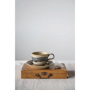Stoneware Mug with Saucer, Set of 2