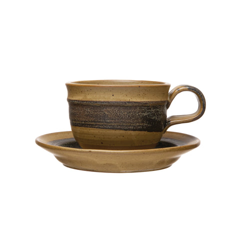 Stoneware Mug with Saucer, Set of 2