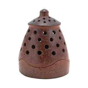 Handmade Terra-cotta Lantern with Cut-Outs and Lid, Reactive Glaze