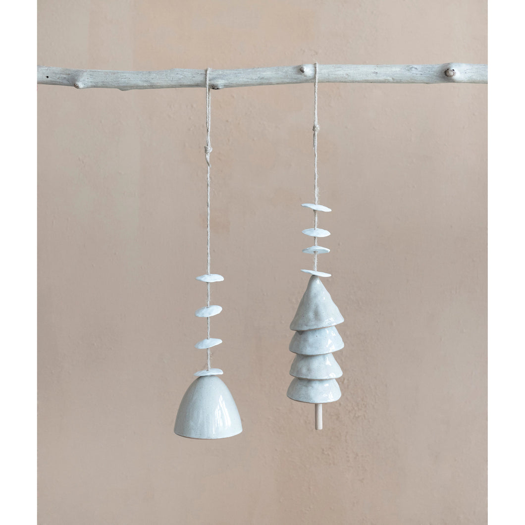 Hanging StonewareBells - Beige/ White