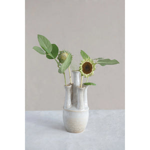 Handmade Stoneware Vase with 5 Openings, Reactive Glaze