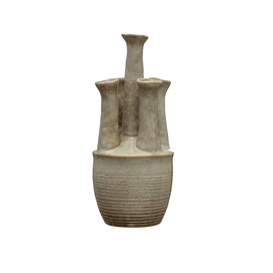 Handmade Stoneware Vase with 5 Openings, Reactive Glaze