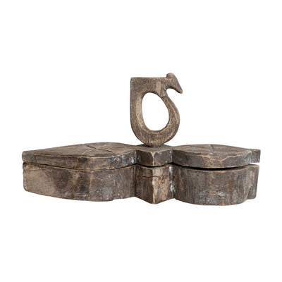 Found Decorative Wood Masala Box w/ Handle & 2 Sections