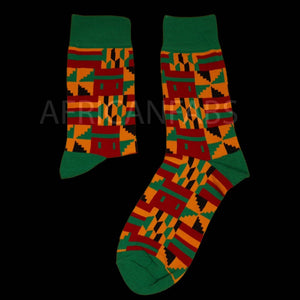 AfricanFabs - 10 pairs - African socks / Afro socks / Kente socks - Green / Orange