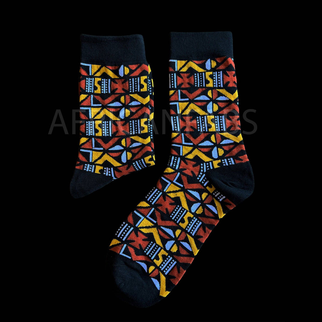 AfricanFabs - 10 pairs - African socks / Afro socks - Brown bogolan
