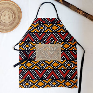African Tribal Ethnic Bogolan Print Apron with Burlap Pocket 2