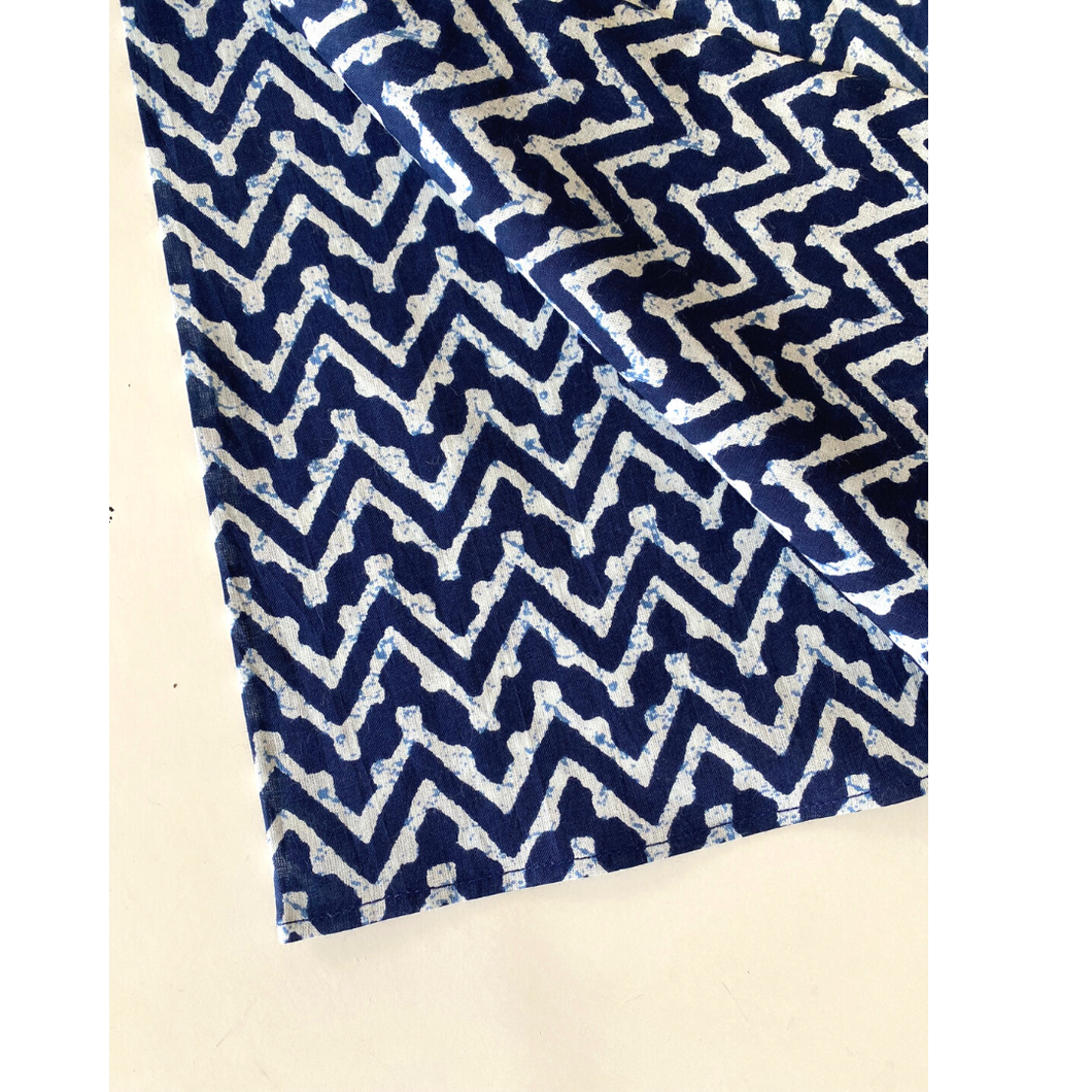 The Indian Bazaar - Bandana - Zigzag block Print Indigo Floral Cotton/ Napkin