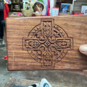 Wooden Carved Box with Rosary Engraved