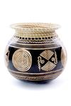 Carved Calabash Gourd Vessel With Basketry Rim