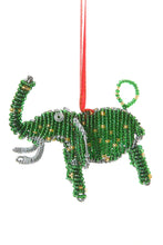 Green Beaded Wire Holiday Elephant Ornament