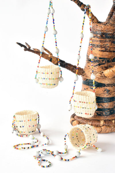 Beaded Sisal Mini Basket Ornaments