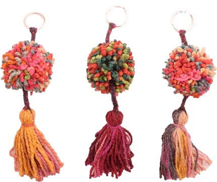 Wool Pom Pom Keyring W/Strand