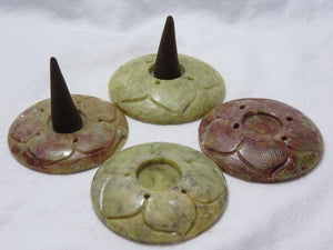 4 Pieces Lotus Carved Sticks & Cone Burner - 2"D - Om Imports