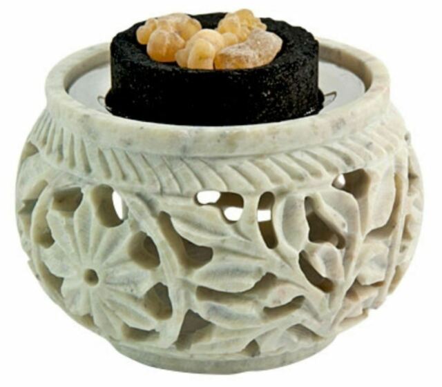 Carved Natural Stone Screen Charcoal Burner - 3"x3"x2.5"