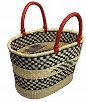 Bolga Market Oval Storage Basket with Leather Handle